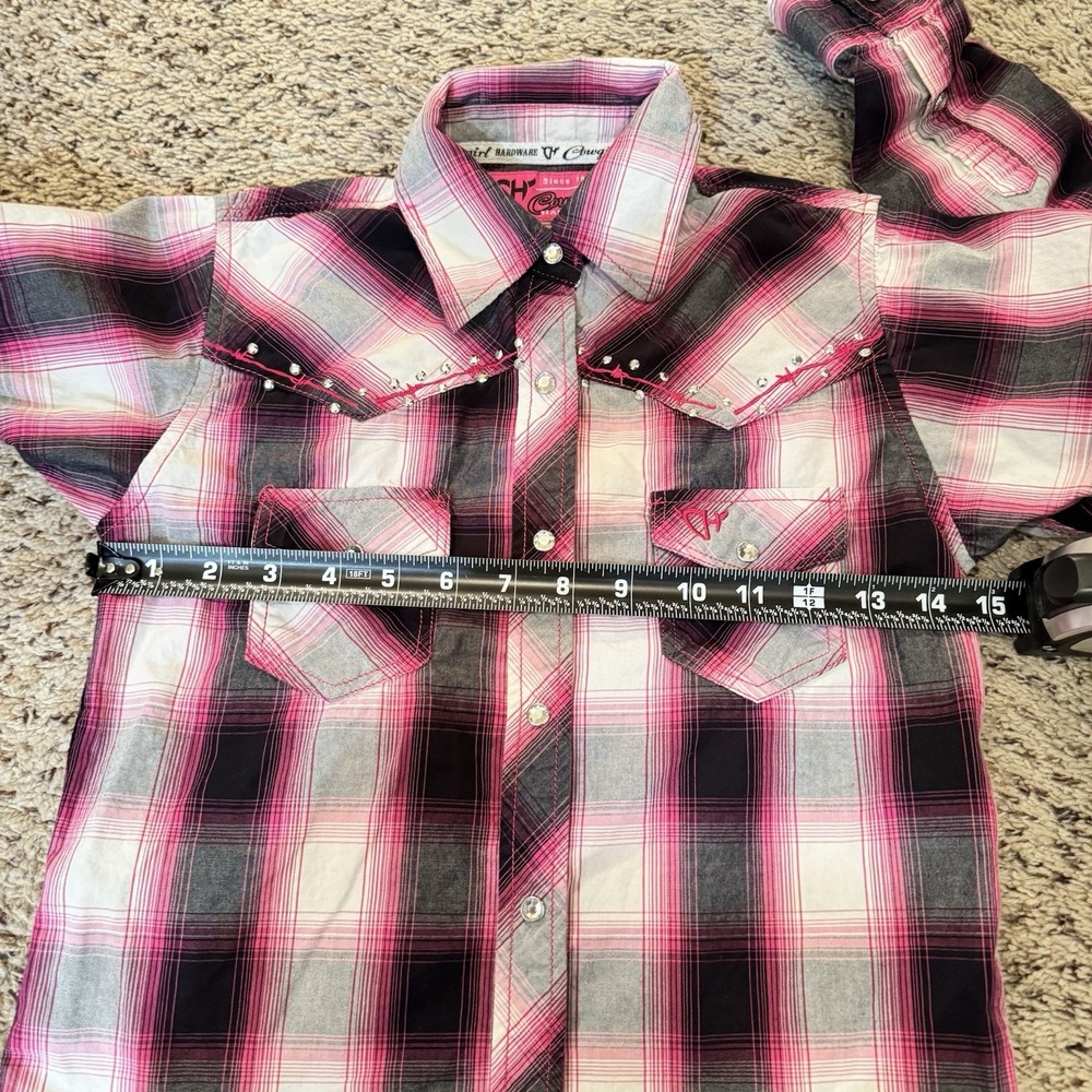 Cowgirl Hardware Girls M 7/8 Western Snap Shirt Pink Plaid Horse‎ Rhinestone - Picture 13 of 13